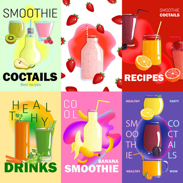 Smoothie Posters Banner Set - Vector, afbeelding