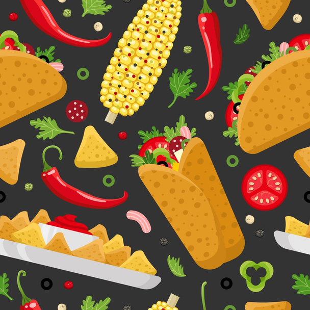 メキシコ料理の色ベクトルのシームレスなパターン - ベクター画像