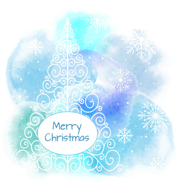 χριστουγεννιάτικο δέντρο και νιφάδες χιονιού - Διάνυσμα, εικόνα