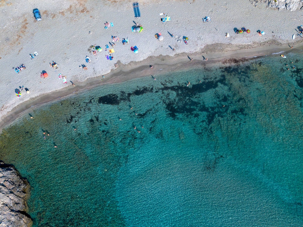 Havadan görünümü plaj ve deniz Aliso Körfez, Cap Corse, Korsika, Fransa - Fotoğraf, Görsel