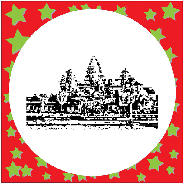 μαύρο 8-bit Angkor Wat εικονογράφηση διάνυσμα απομονώνονται σε λευκό φόντο - Διάνυσμα, εικόνα