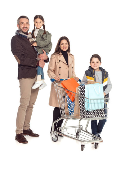 family with shopping cart  - Φωτογραφία, εικόνα
