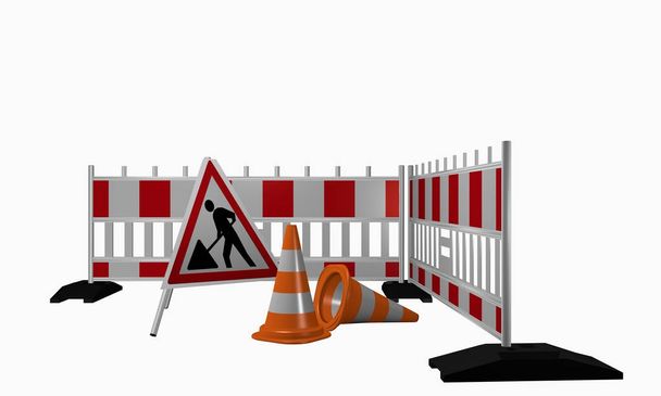 Překážky s varováním pro stavební lokality a dopravní kužel - Fotografie, Obrázek