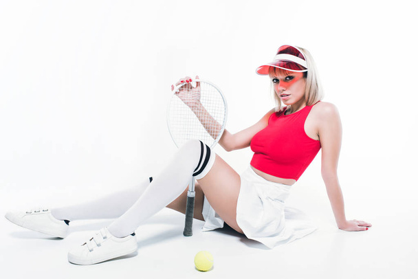 fashionable woman with tennis equipment - Фото, зображення