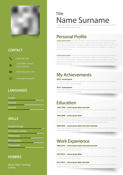 Professional green white resume cv with design elements - Vector, Image