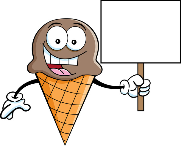παγωτό χωνάκι κινουμένων σχεδίων που κρατάει μια πινακίδα - Διάνυσμα, εικόνα