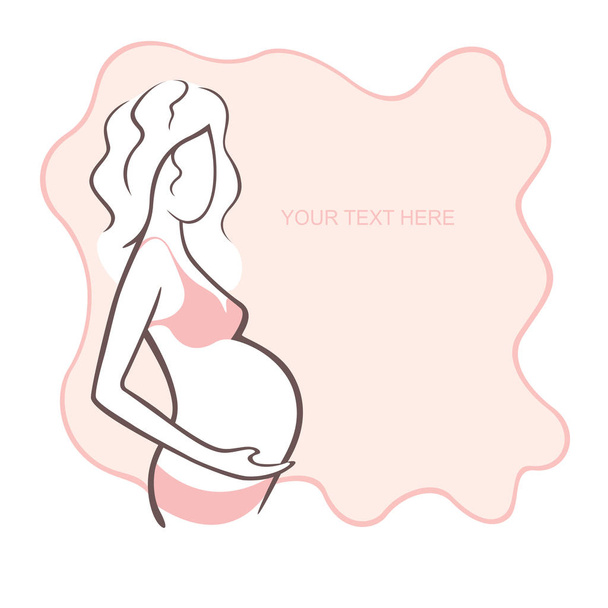 Pregnant woman in underwear. Bra, panties. Young girl - mother. Medical bulletin. Vector illustration, the form for the text. Flyer, banner, logo, poster for design - Vector, Image