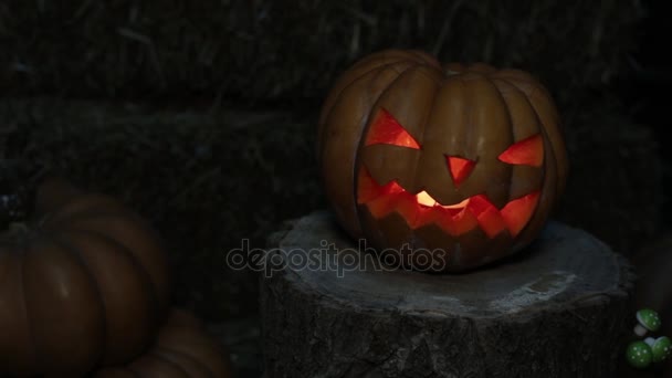 Holiday Halloween and All Saints Day. Pumpkin Jack burning lantern. - Footage, Video
