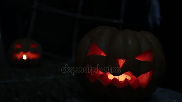 Holiday Halloween and All Saints Day. Pumpkin Jack burning lantern. - Footage, Video