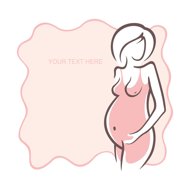 Pregnant woman in a dress. Young girl - mother. Medical bulletin. Vector illustration, the form for the text. Flyer, banner, poster for design - Vector, Image