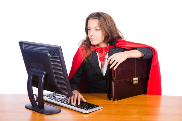 Superwoman worker working in office - Foto, immagini