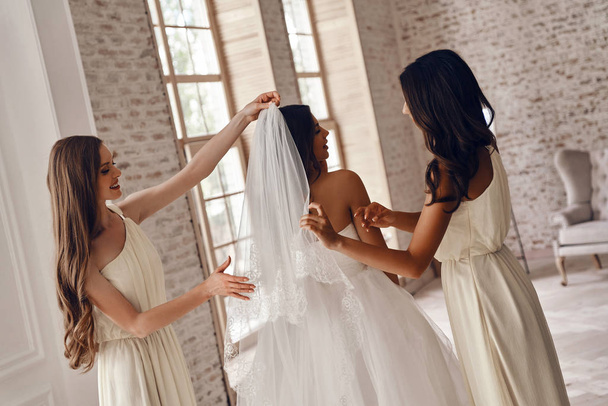 beautiful bride with bridesmaids - Fotografie, Obrázek