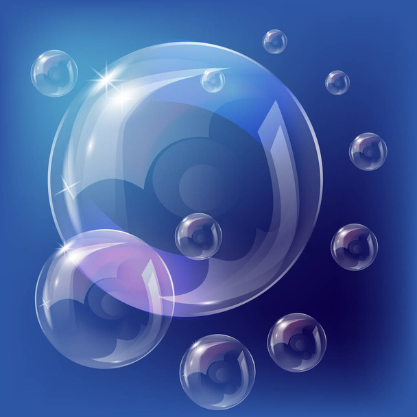 Realistic Soap Bubbles with Rainbow reflection Set isolated. Vector illustration. - Vektor, Bild