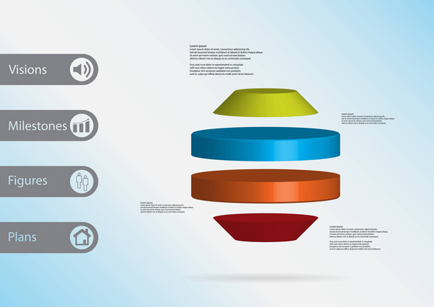 3D-s illusztráció infographic mintadeszka-val kerek nyolcszög vízszintesen osztva a négy szín szelet - Vektor, kép