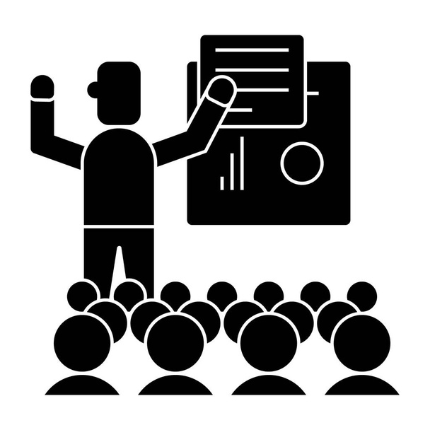 presentation - meeting - lecture icon, vector illustration, black sign on isolated background - Vector, Image