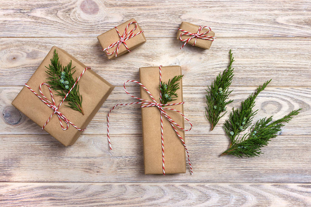 Classy Christmas gifts box presents on brown paper - Photo, Image