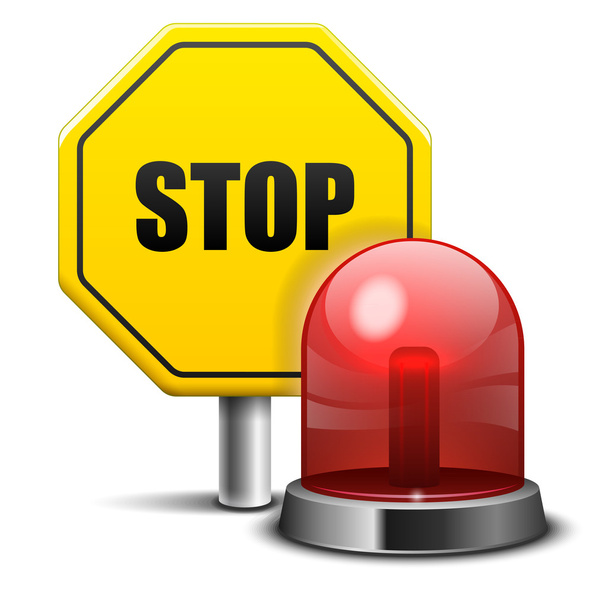 Красный мигающий аварийный свет и знак "Стоп"
 - Вектор,изображение