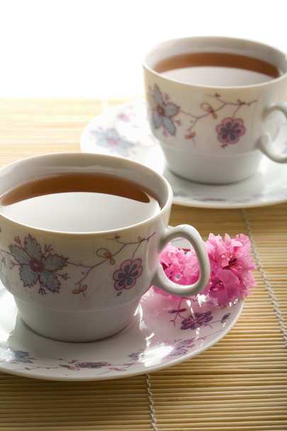 2 つのカップ茶の花 - 写真・画像