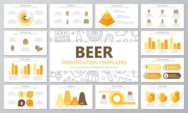 Joukko olutta ja baari, pubi elementtejä monikäyttöinen esitys malli dioja kaavioita ja kaavioita. Esite, yritysraportti, markkinointi, mainonta, vuosikertomus, kirjankannen suunnittelu
. - Vektori, kuva