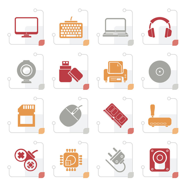 Periféricos y accesorios de computadora estilizados iconos
 - Vector, imagen