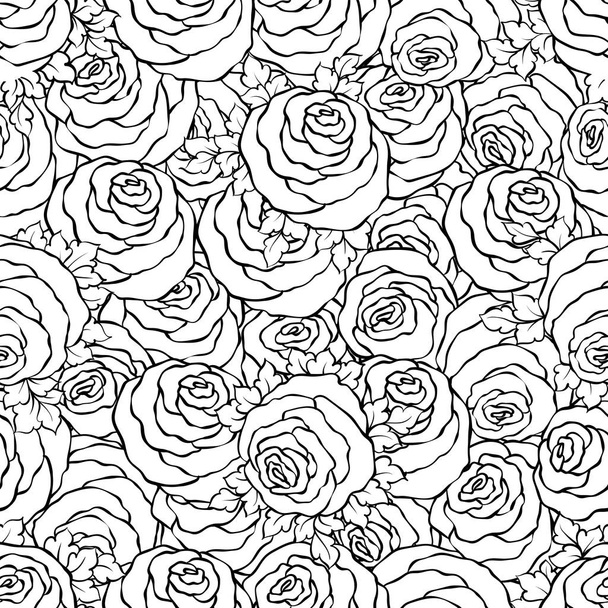 Kwiatowy ozdobny czarno-białe tło z słodkie róże, monochromatyczne wzór - Wektor, obraz
