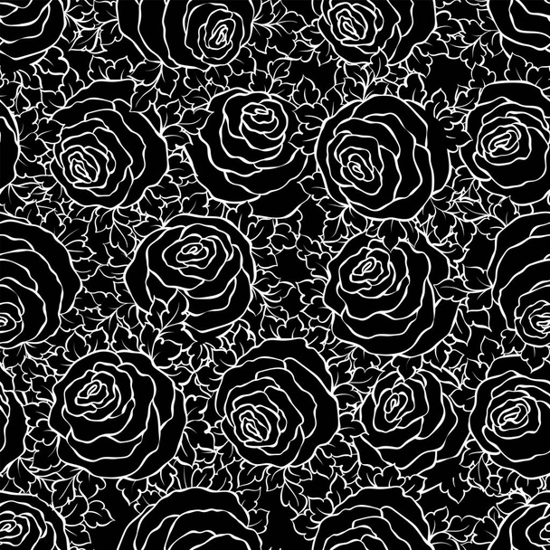 Квітковий декоративний чорно-білий фон з милими трояндами, однотонний безшовний візерунок
 - Вектор, зображення