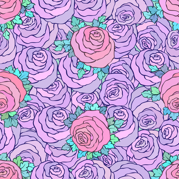 Kwiatowy ozdobny jasny różowy tło z słodkie róże, wzór w kolory bzu - Wektor, obraz