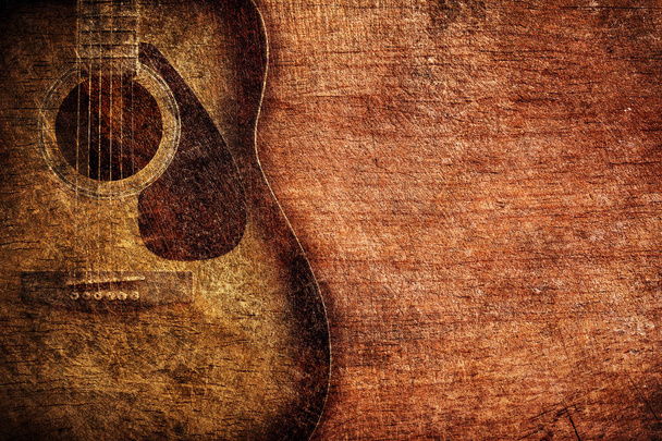 Guitarra sobre fondo de madera vintage
 - Foto, imagen