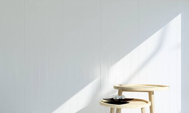 Design interiéru obývacího pokoje a dřevěné židle a bílé zdi pozadí - Fotografie, Obrázek