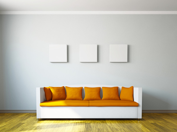 Livingroom with orange sofa - Fotoğraf, Görsel