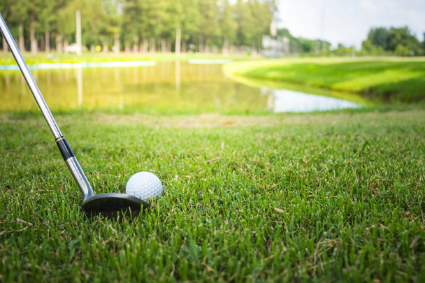 Golfová hůl a míček v trávě - Fotografie, Obrázek