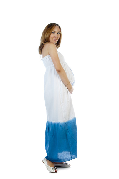 Portrait of pregnant beautiful woman in dress - Фото, изображение