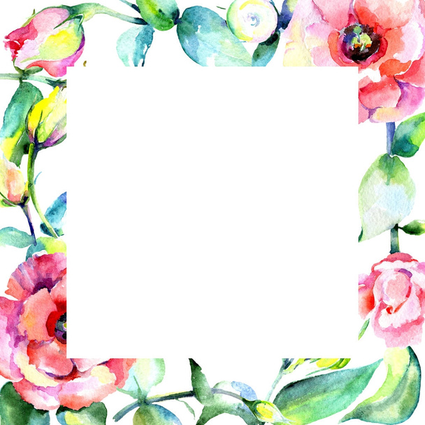 Wildflower eustoma flower frame in a watercolor style. - Foto, afbeelding