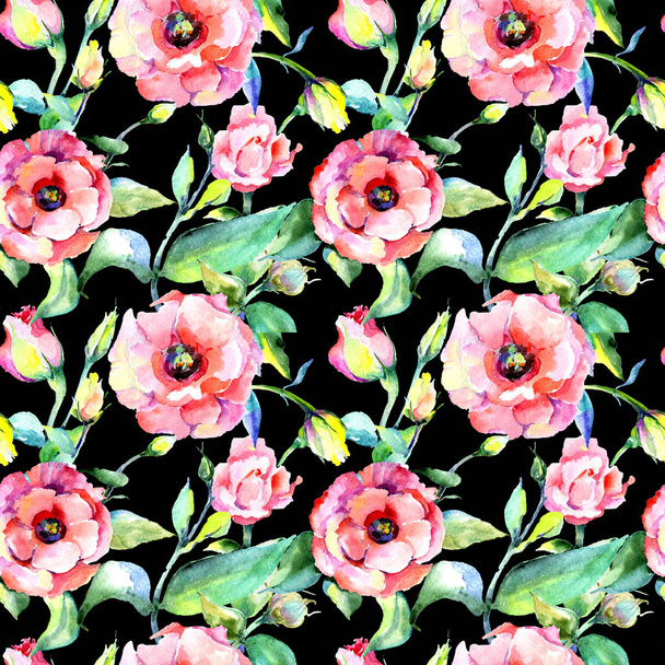水彩画のワイルドフラワー トルコギキョウの花のパターン. - 写真・画像