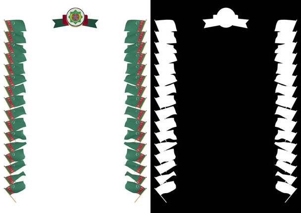 Ramki i granicy z flaga i godło Turkmenistanu. ilustracja 3D - Zdjęcie, obraz