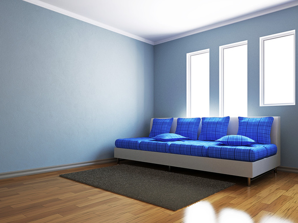 obývací pokoj s modrou pohovkou - Fotografie, Obrázek