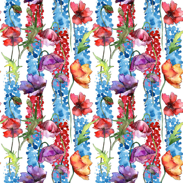 Wildflower poppy flower pattern in a watercolor style. - Foto, Imagen