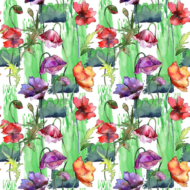 Wildflower poppy flower pattern in a watercolor style. - Photo, image