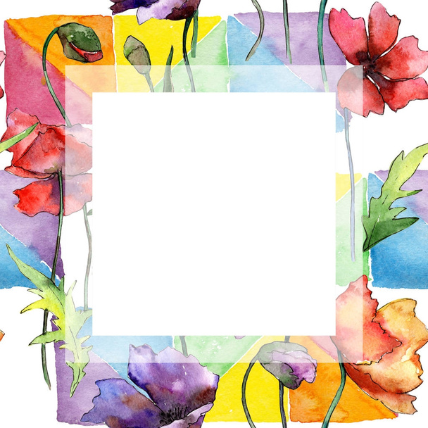 Wildflower poppy flower frame in a watercolor style. - Valokuva, kuva