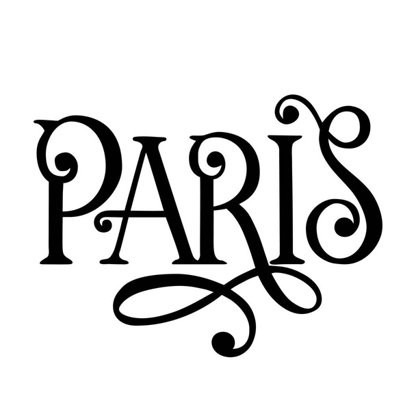 シティのロゴが白で隔離。黒ラベルまたはロゴです。グランジ スタイルのビンテージ バッジ書道。T シャツやポスターに最適です。パリ、フランス - ベクター画像