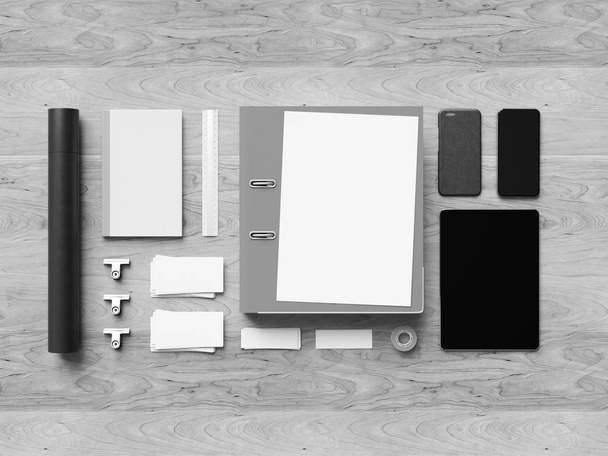 Black and white office corporate mockup design. 3D illustration - 写真・画像