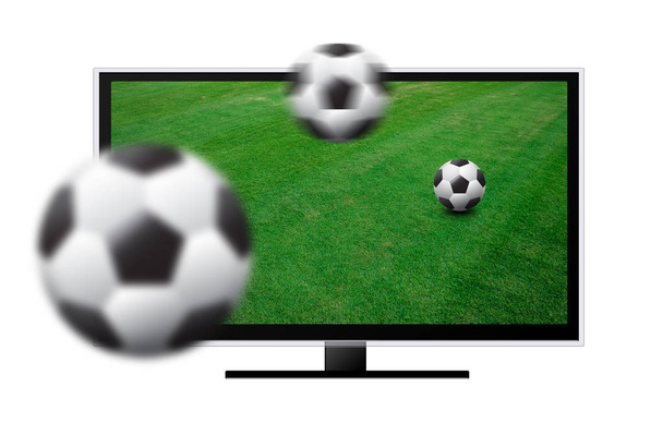 3D Tv-scherm met voetbalveld en bal - Foto, afbeelding