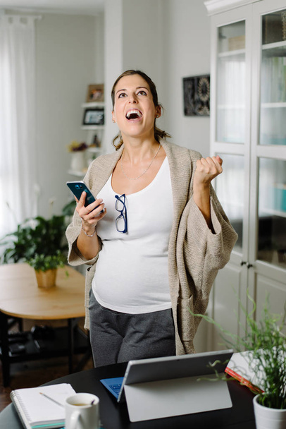 Evde çalışan başarılı profesyonel hamile kadın - Fotoğraf, Görsel