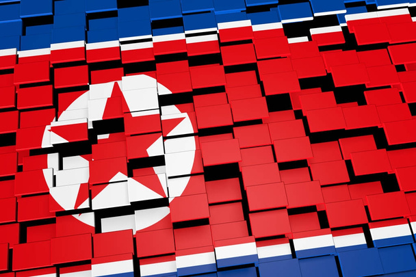 Pohjois-Korea lippu tausta muodostuu digitaalinen mosaiikki laatat, 3D renderöinti
 - Valokuva, kuva