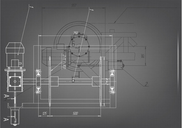 Desenhos de construção de máquinas sobre um fundo cinzento
 - Vetor, Imagem