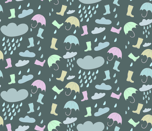 Vector seamless pattern with rainy weather, boots and umbrellas - Vettoriali, immagini