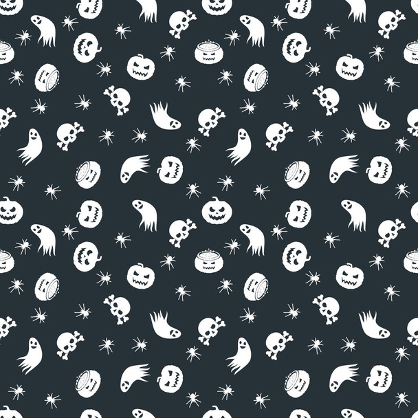 Halloween background. Seamless pattern design. Black and white color theme. Vector illustration - Vector, Image