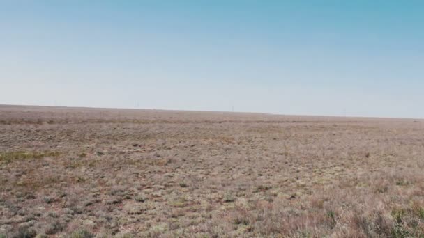 Wüstensteppe vor blauem Himmel in der Republik Kalmückien, Russland - Filmmaterial, Video