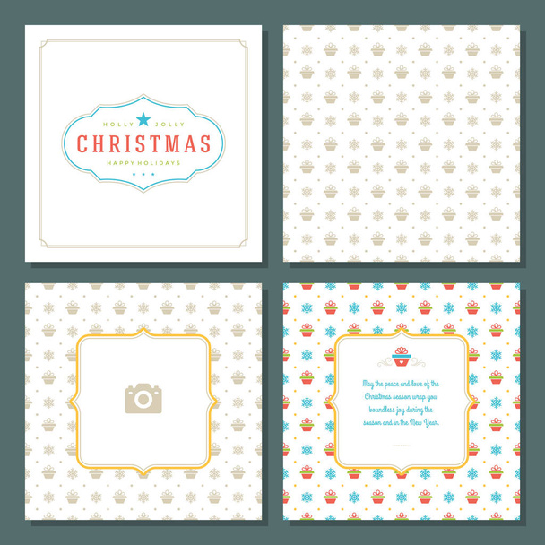 Christmas greeting card vector design and pattern background - Vektör, Görsel