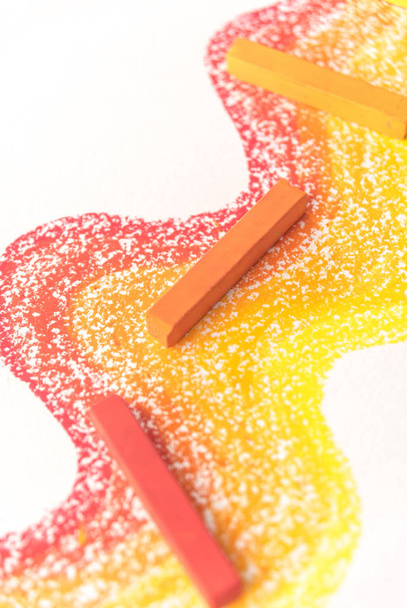 Cropped photo of gradient made of bright pastel crayon chalks ov - Foto, Imagem